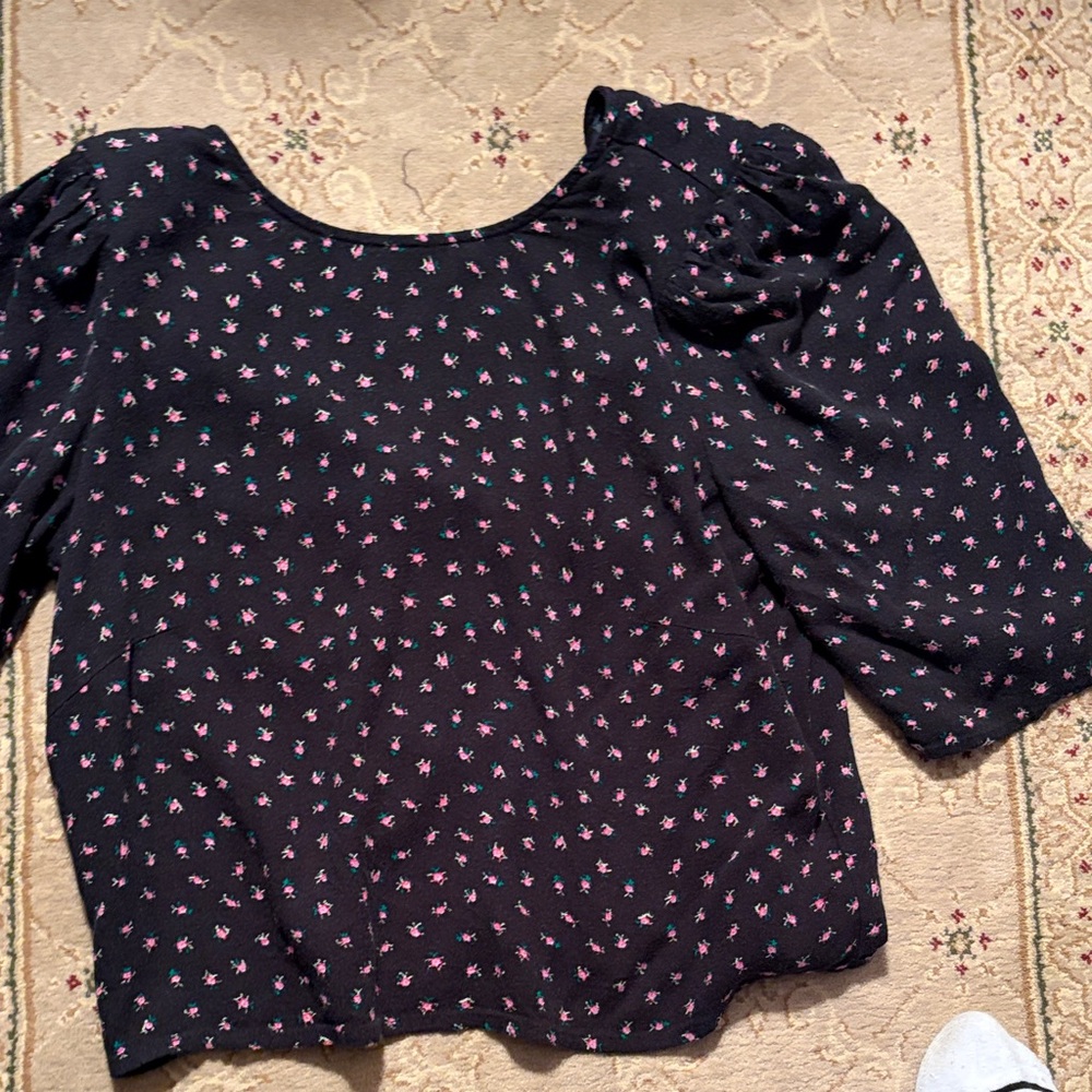 AFRM Black Top with Pink Floral Pattern